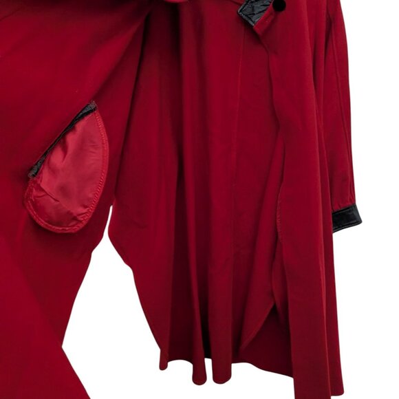 Vintage Dani Colby 80% Wool Blend Cape Coat With Black Genuine Red Leather Trim - Picture 9 of 10